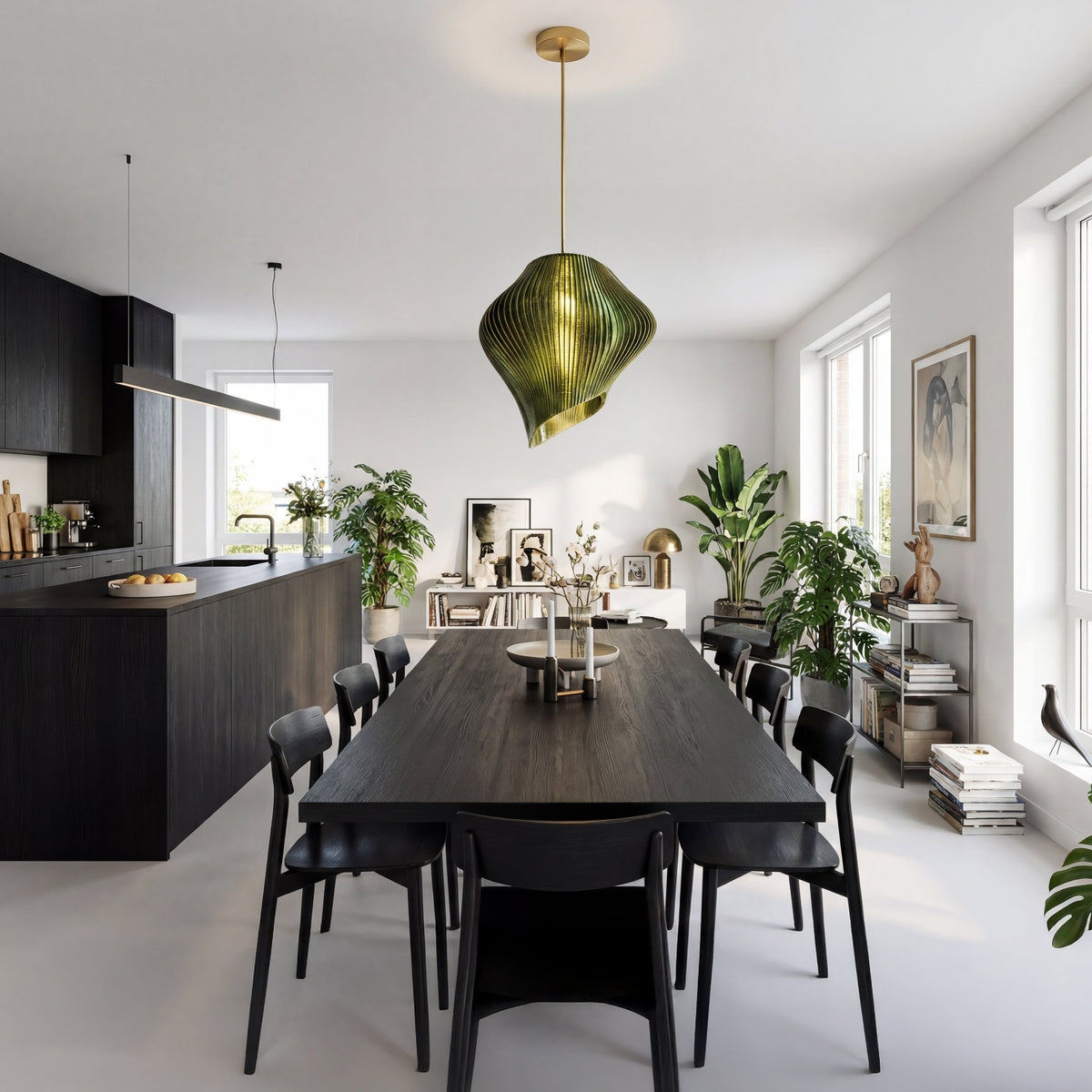 Luxury Forest Green Wave Pendant Light – Modern Designer Ceiling Lighting