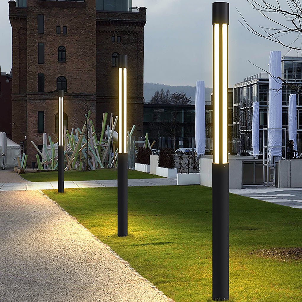 Round Modern LED Bollard Light | Black Landscape Path Light