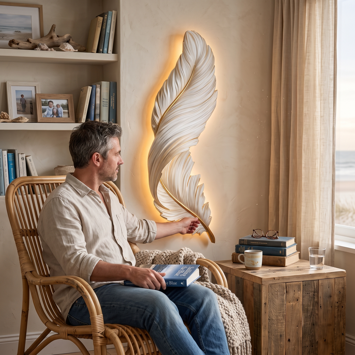 Plumea | Feather LED Wall Art Lamp Dimmable Remote Ambient Light for Bedroom and Living Room