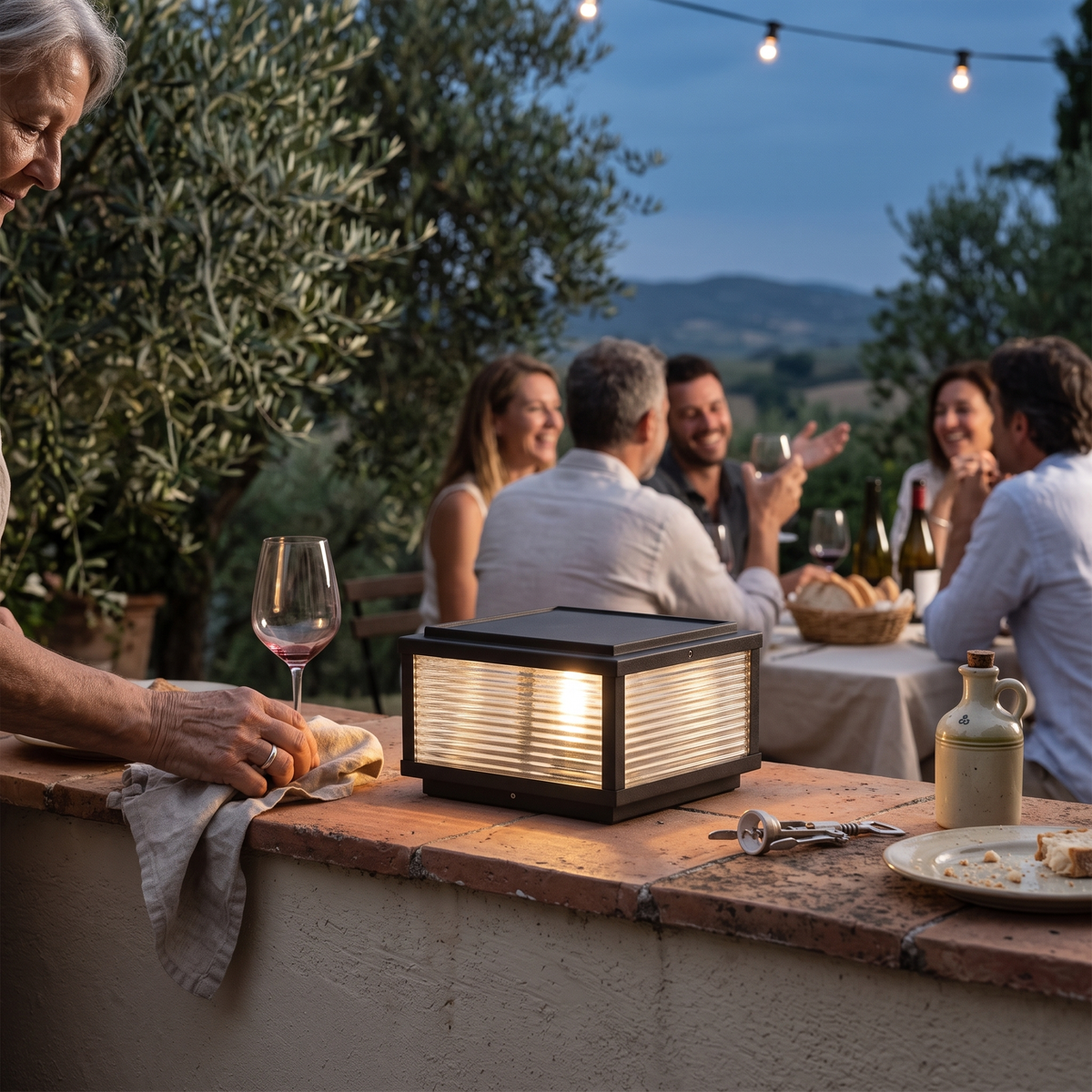 Solvane | Square Ribbed Glass Pillar Light Solar Outdoor Post Lamp for Garden and Driveway
