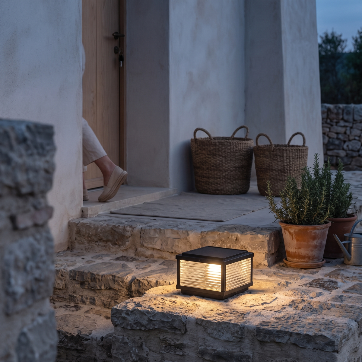 Solvane | Square Ribbed Glass Pillar Light Solar Outdoor Post Lamp for Garden and Driveway