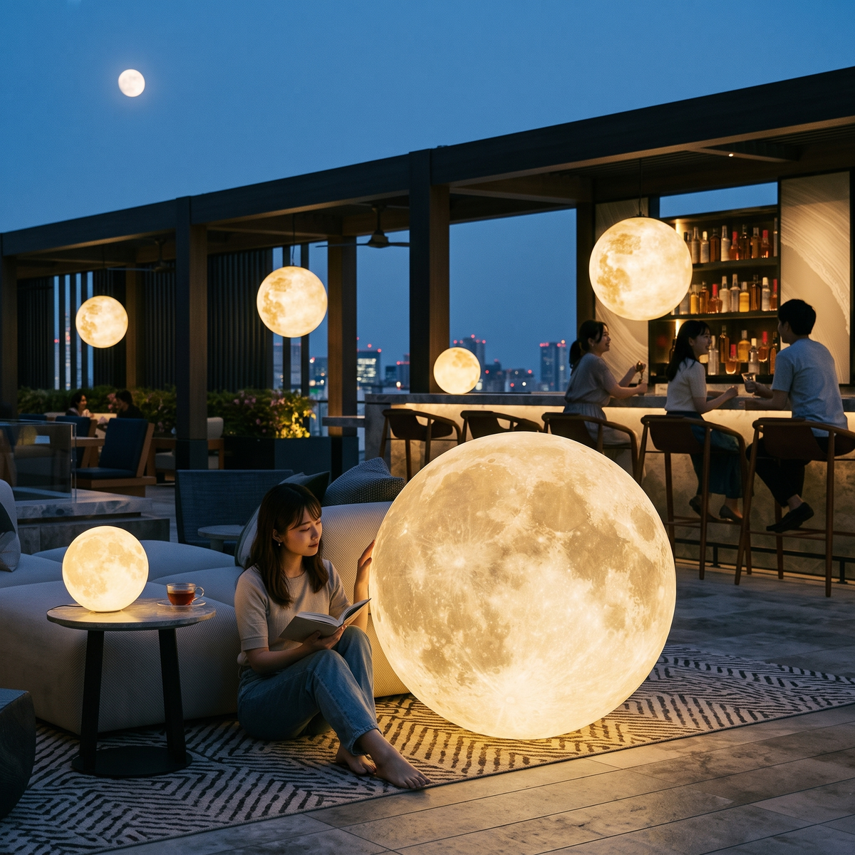 Lunar Modern Moon Pendant | White Outdoor Garden Light