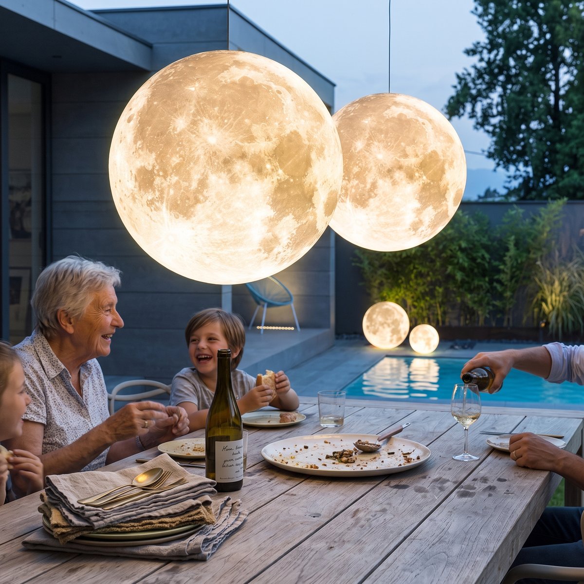 Lunar Modern Moon Pendant | White Outdoor Garden Light