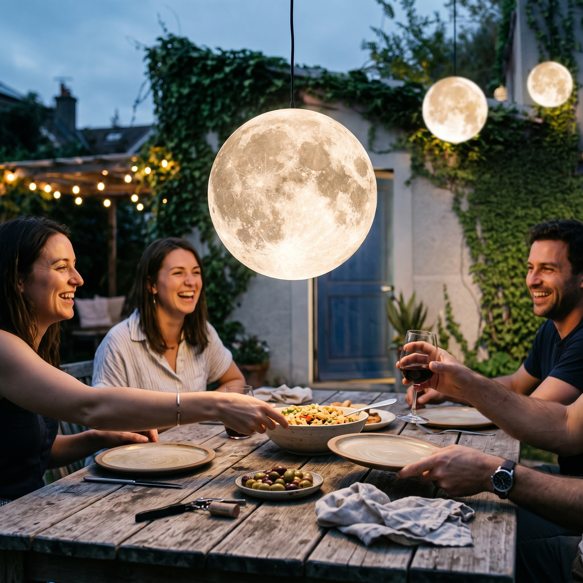 Lunar Modern Moon Pendant | White Outdoor Garden Light