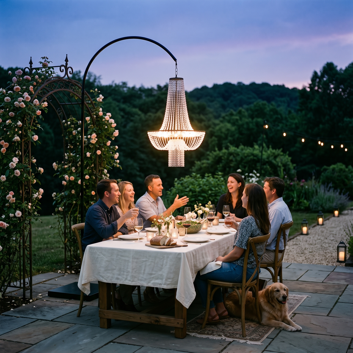 Beaded European Chandelier | Gold Outdoor Wedding Light