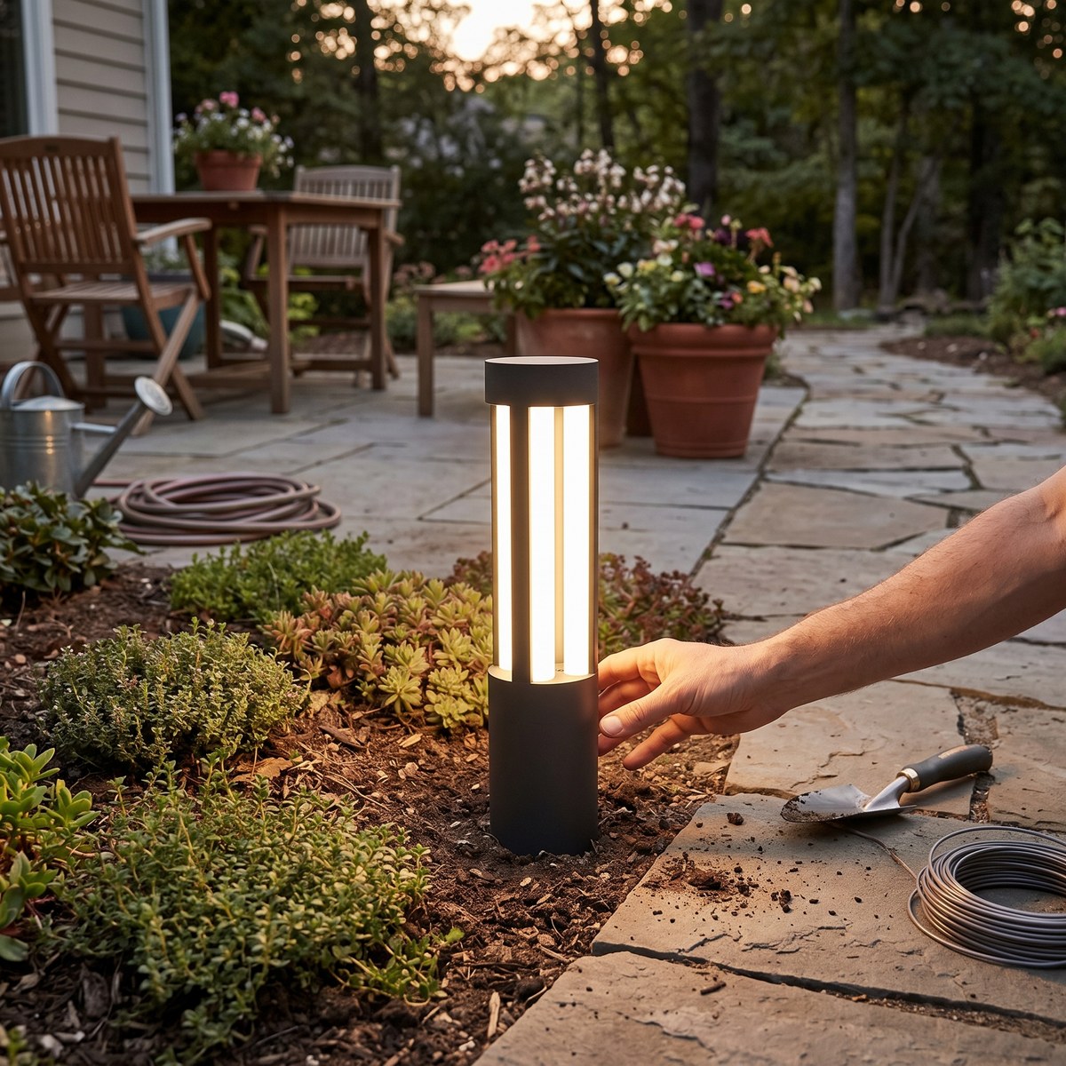 Round Modern LED Bollard Light | Black Landscape Path Light