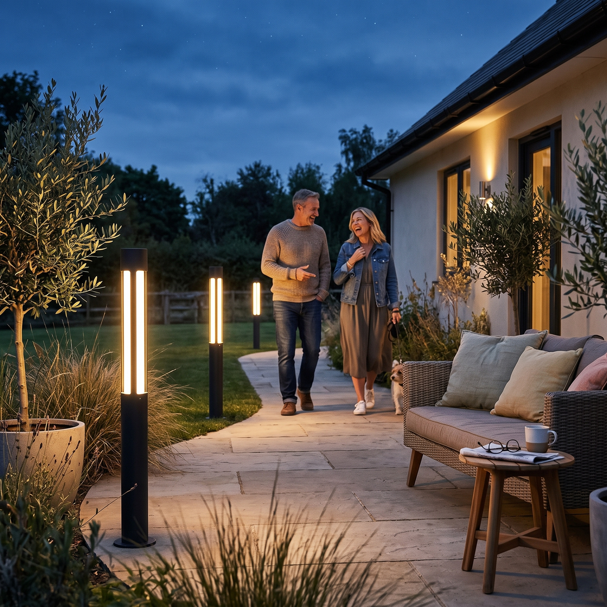 Round Modern LED Bollard Light | Black Landscape Path Light