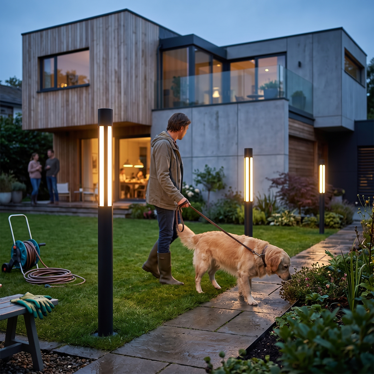 Round Modern LED Bollard Light | Black Landscape Path Light