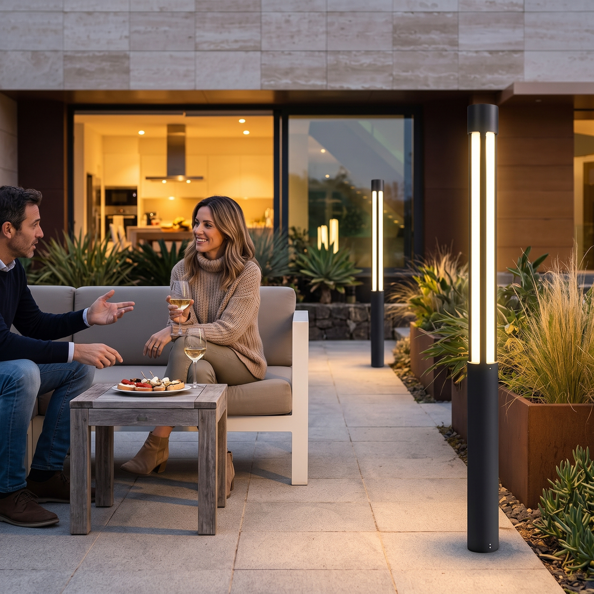 Round Modern LED Bollard Light | Black Landscape Path Light