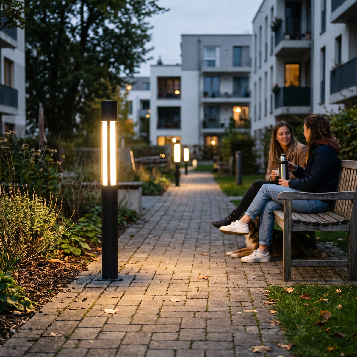 Round Modern LED Bollard Light | Black Landscape Path Light