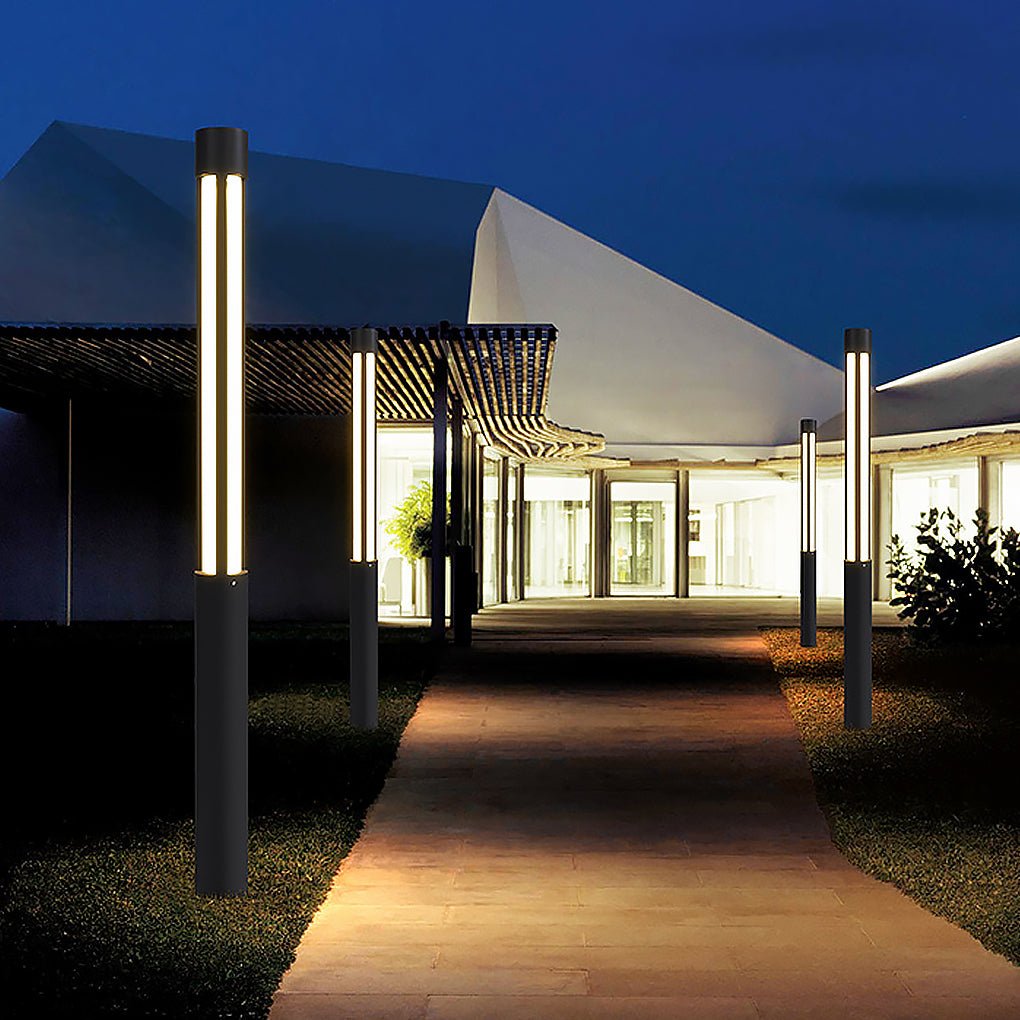 Round Modern LED Bollard Light | Black Landscape Path Light