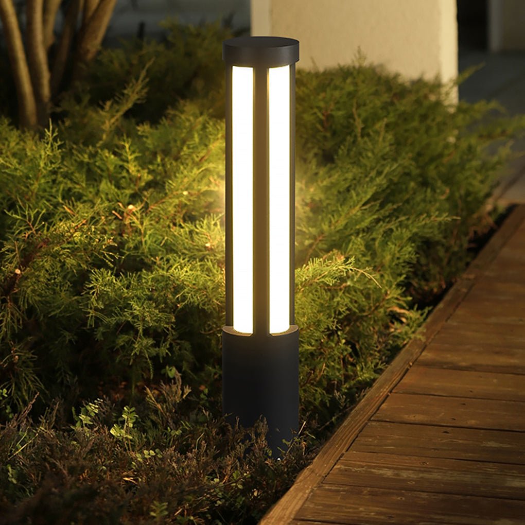 Round Modern LED Bollard Light | Black Landscape Path Light