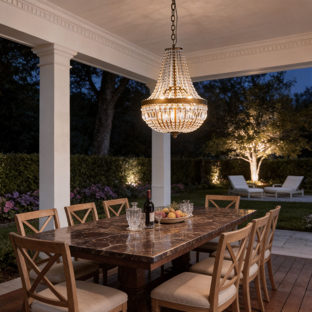 Crystal Modern Lantern Pendant | Gold Outdoor Venue Light