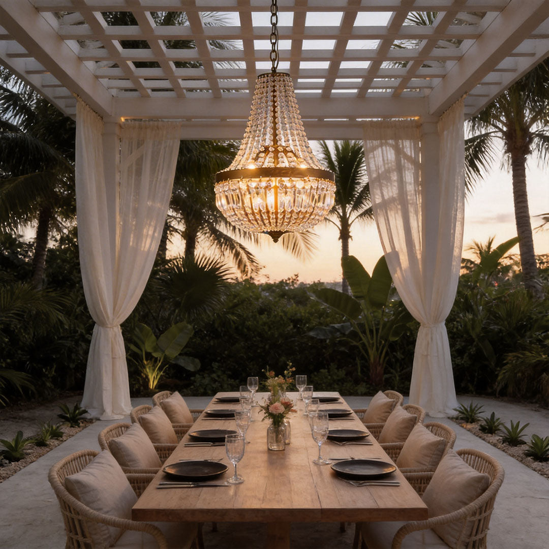 Crystal Modern Lantern Pendant | Gold Outdoor Venue Light