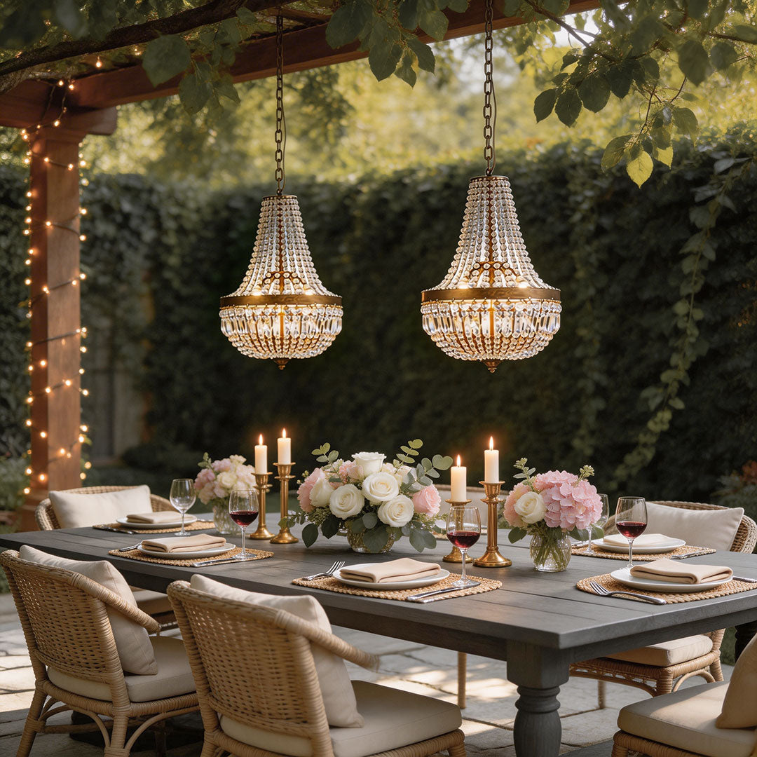 Crystal Modern Lantern Pendant | Gold Outdoor Venue Light