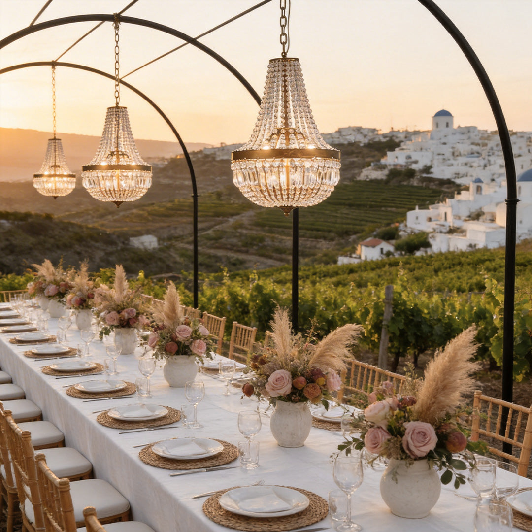 Crystal Modern Lantern Pendant | Gold Outdoor Venue Light