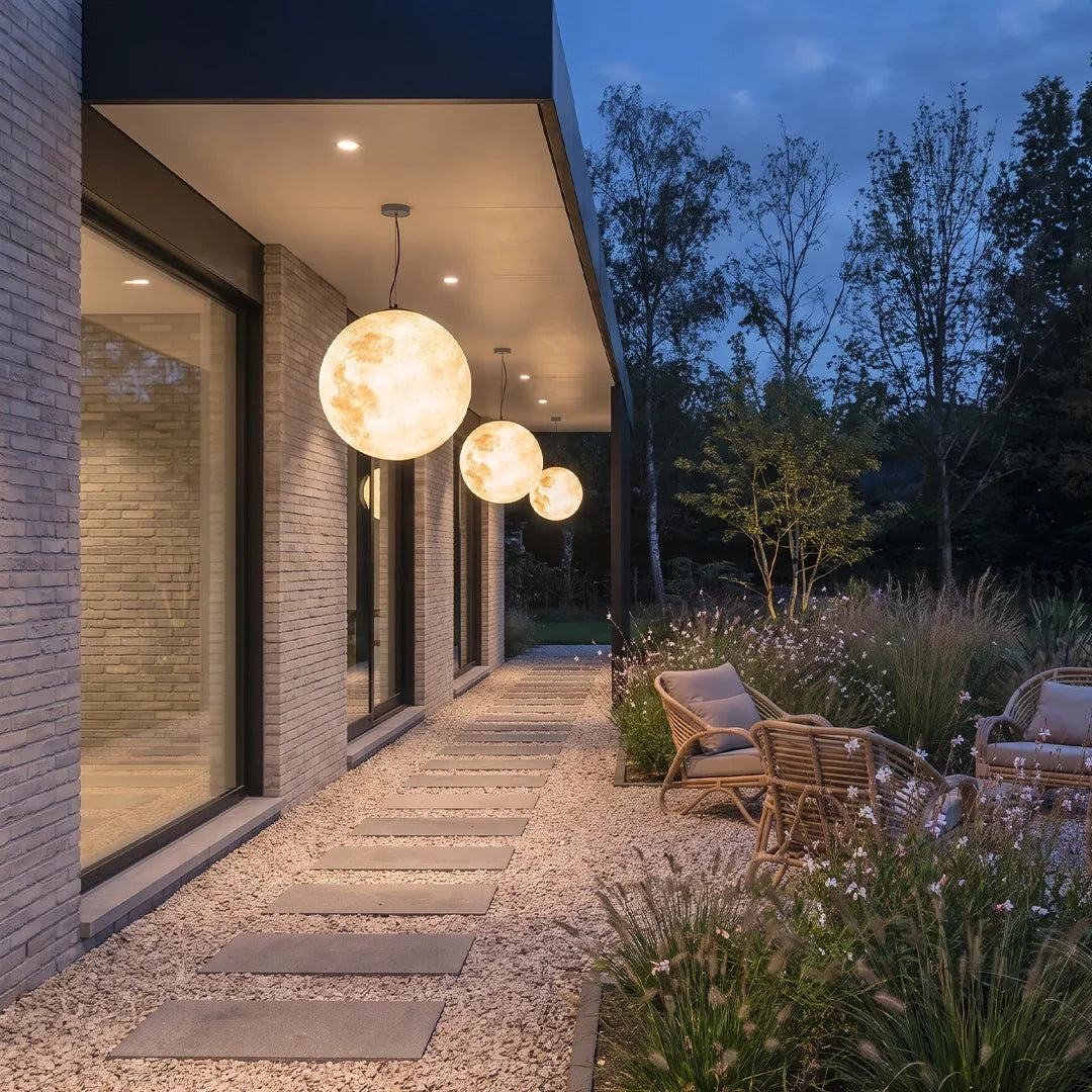 Lunar Modern Moon Pendant | White Outdoor Garden Light