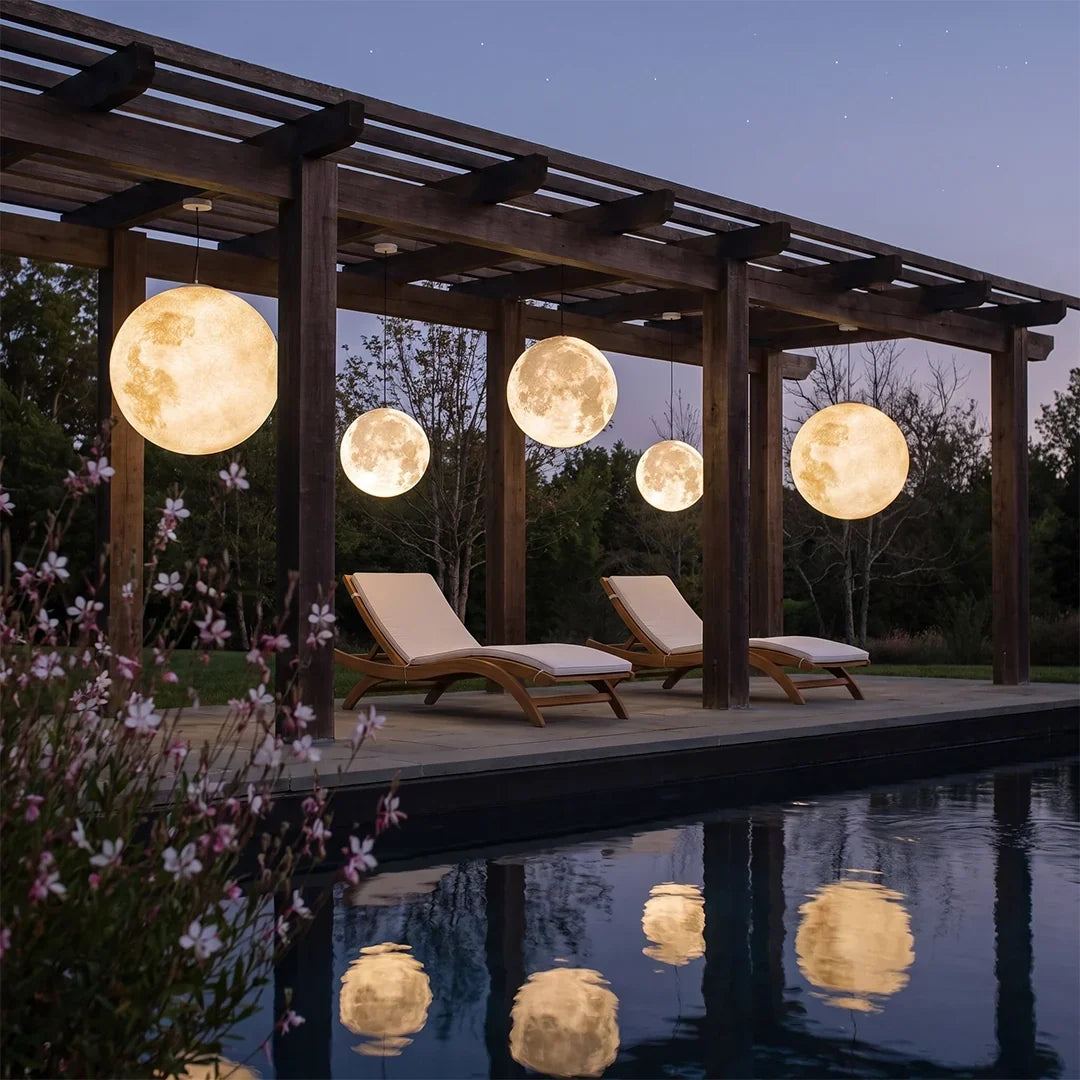 Lunar Modern Moon Pendant | White Outdoor Garden Light