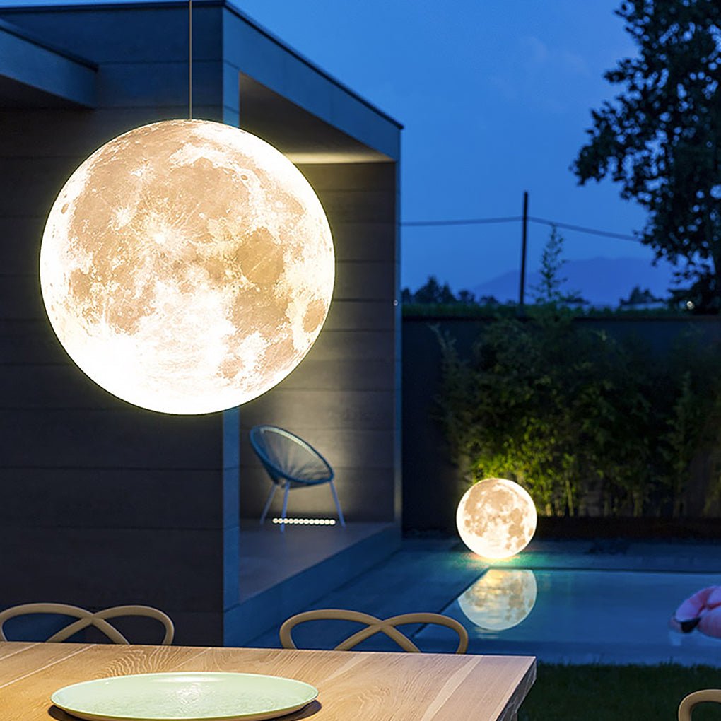 Lunar Modern Moon Pendant | White Outdoor Garden Light