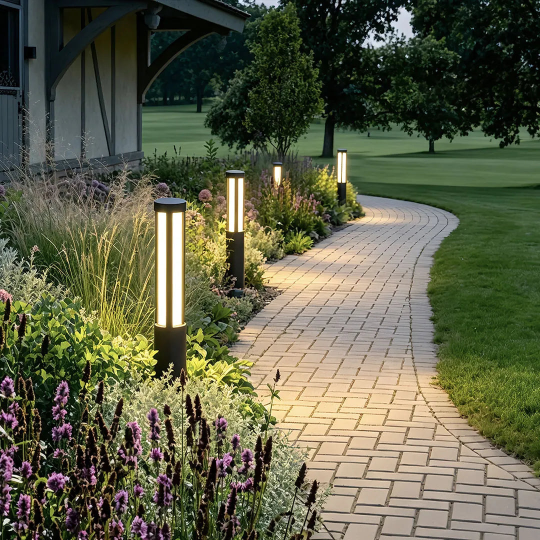 Round Modern LED Bollard Light | Black Landscape Path Light