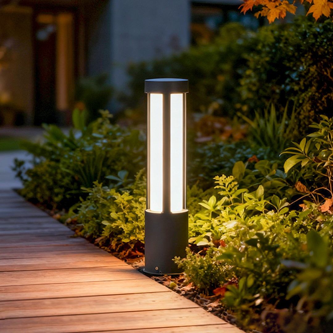 Round Modern LED Bollard Light | Black Landscape Path Light