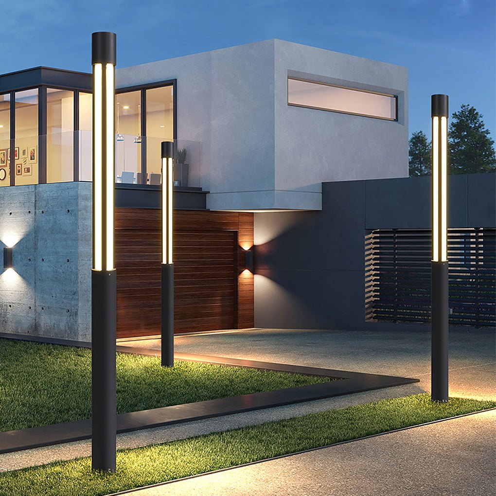 Round Modern LED Bollard Light | Black Landscape Path Light