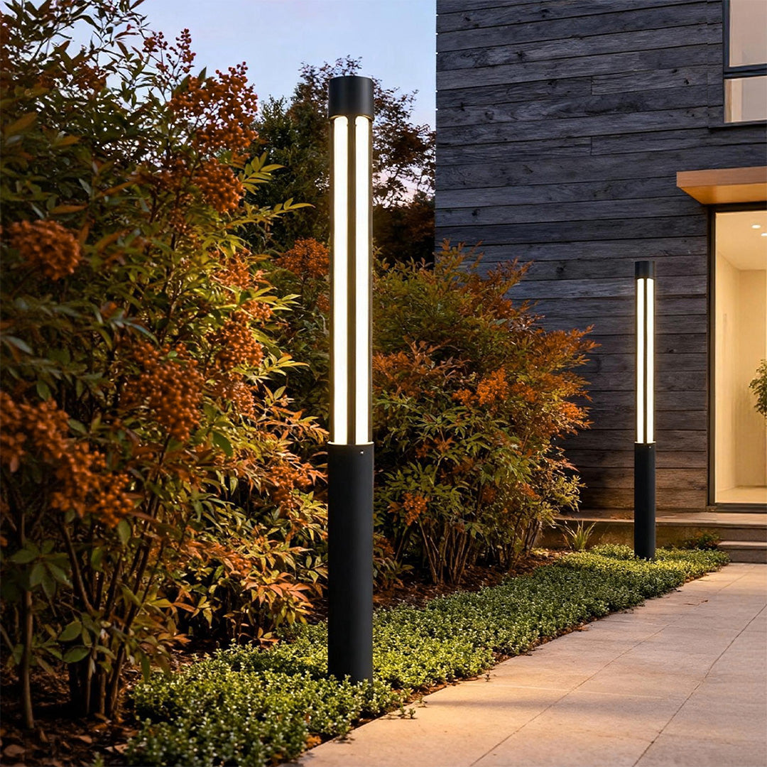 Round Modern LED Bollard Light | Black Landscape Path Light