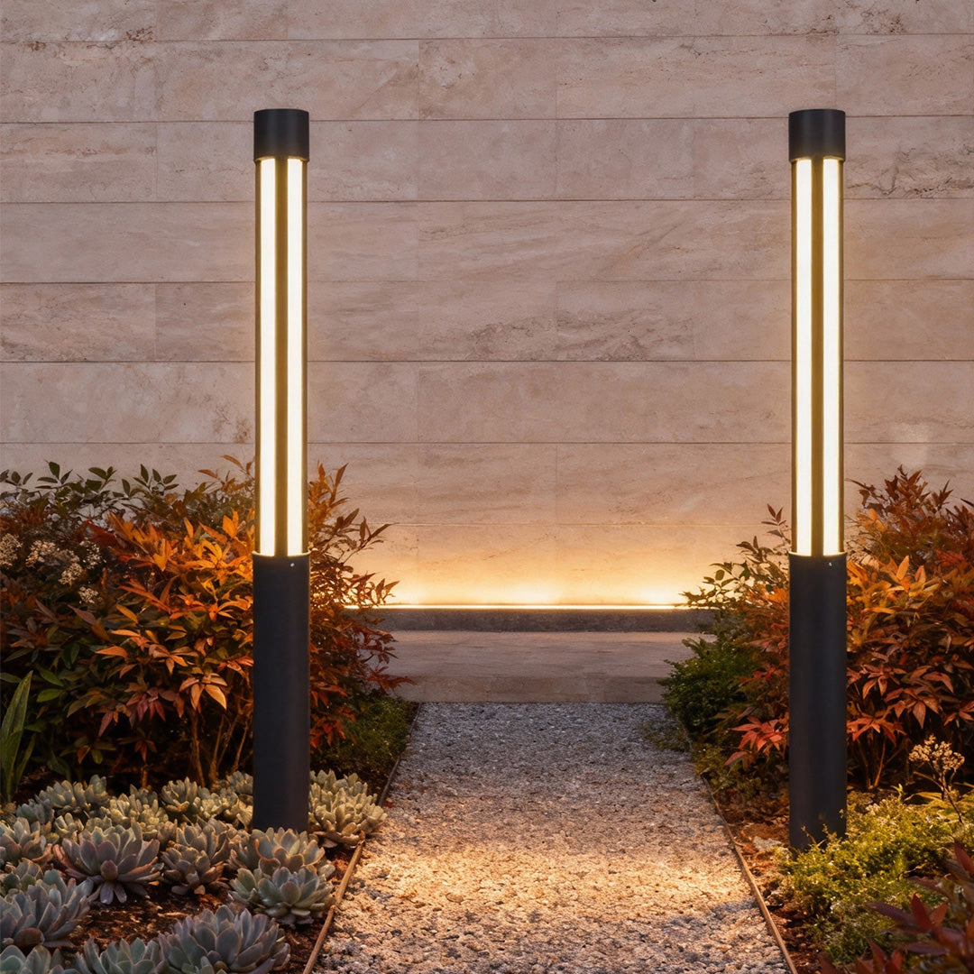 Round Modern LED Bollard Light | Black Landscape Path Light