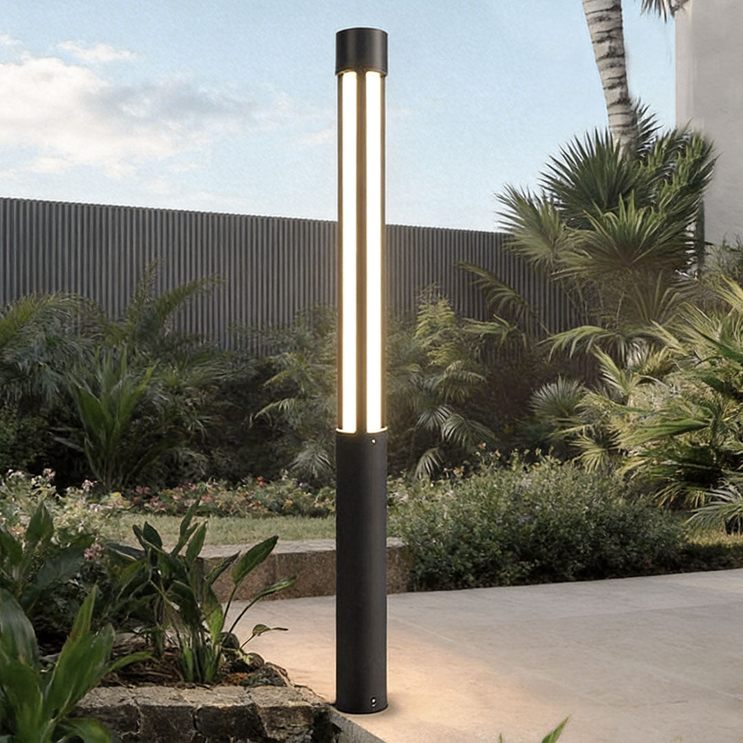 Round Modern LED Bollard Light | Black Landscape Path Light