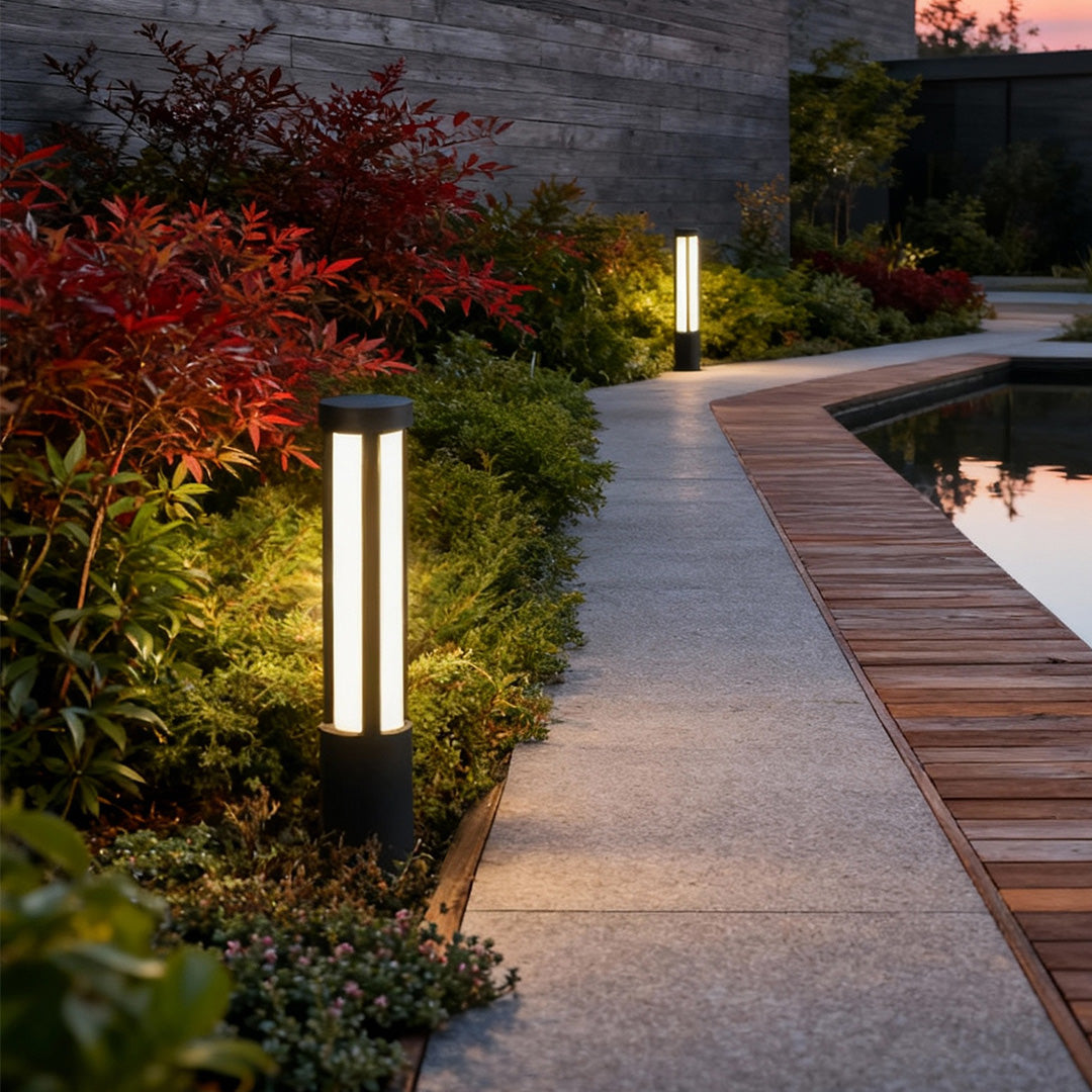 Round Modern LED Bollard Light | Black Landscape Path Light