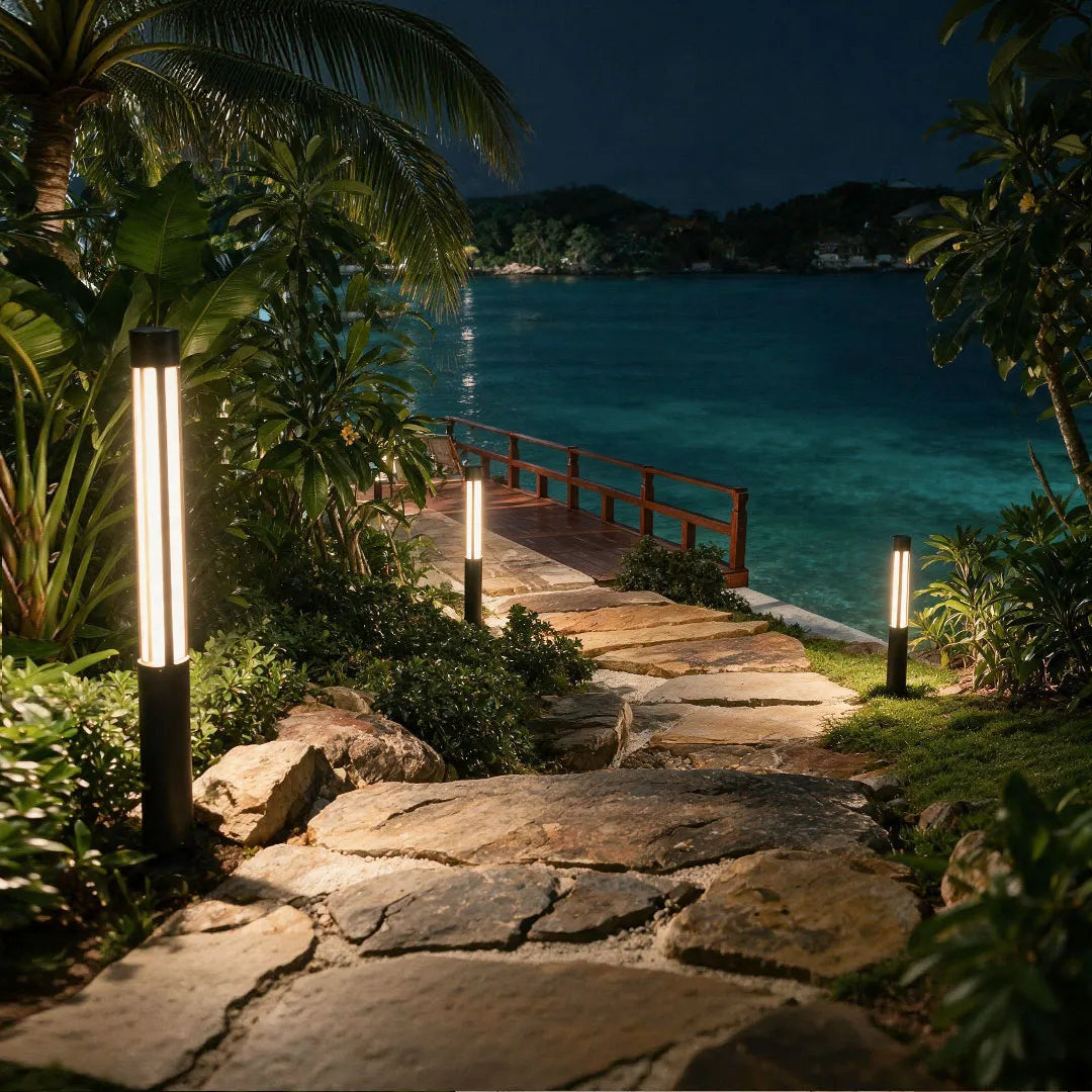 Round Modern LED Bollard Light | Black Landscape Path Light