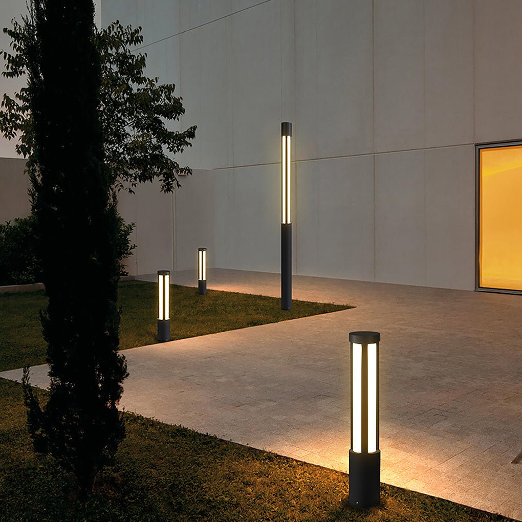 Round Modern LED Bollard Light | Black Landscape Path Light