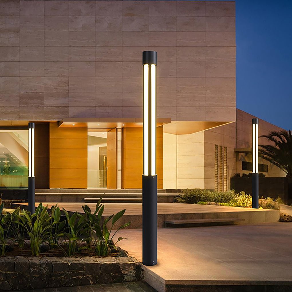 Round Modern LED Bollard Light | Black Landscape Path Light